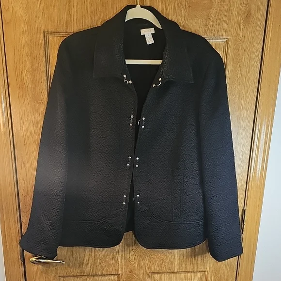 Chico's Elegant Black Blazer with Textured Finish - Picture 1 of 10